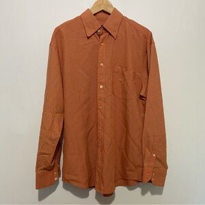 Bugatchi Uomo Button‎ Front Shirt L | Orange Micro Check Plaid | Classic Fit